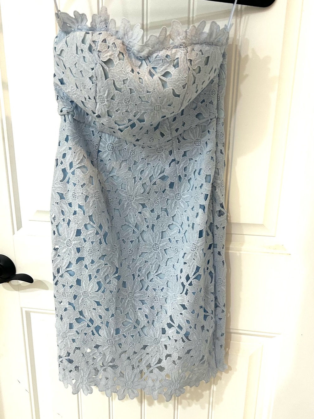 WYLDR Light Blue Strapless Floral Lace Dress